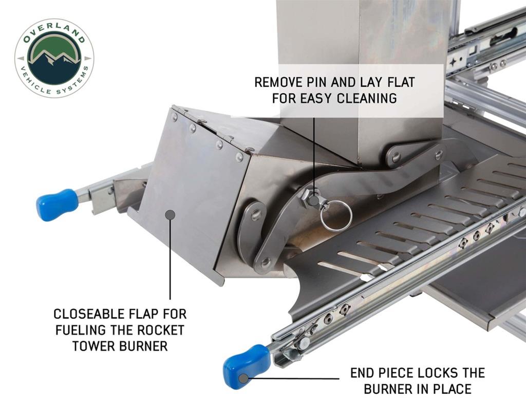 OVS Komodo Camp Kitchen Dual Grill Skillet Folding Shelves and Rocket Tower Stainless Steel 30100001