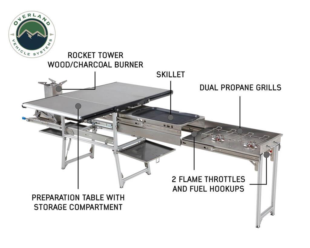 OVS Komodo Camp Kitchen Dual Grill Skillet Folding Shelves and Rocket Tower Stainless Steel 30100001