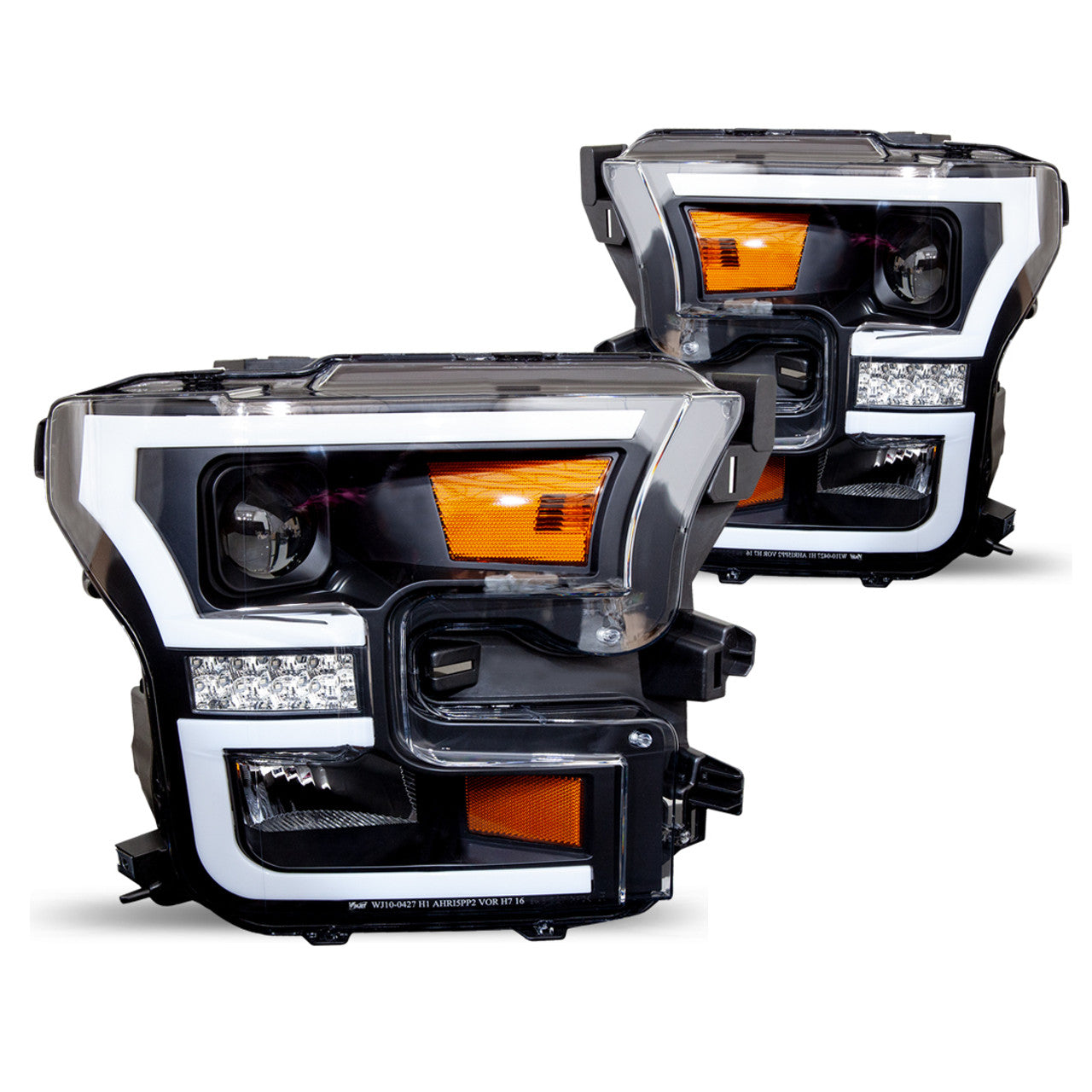 Winjet 2015-2017 Ford F-150 DRL Projector Sequential Head Light Clear Black CHRNG0427-B-SQ