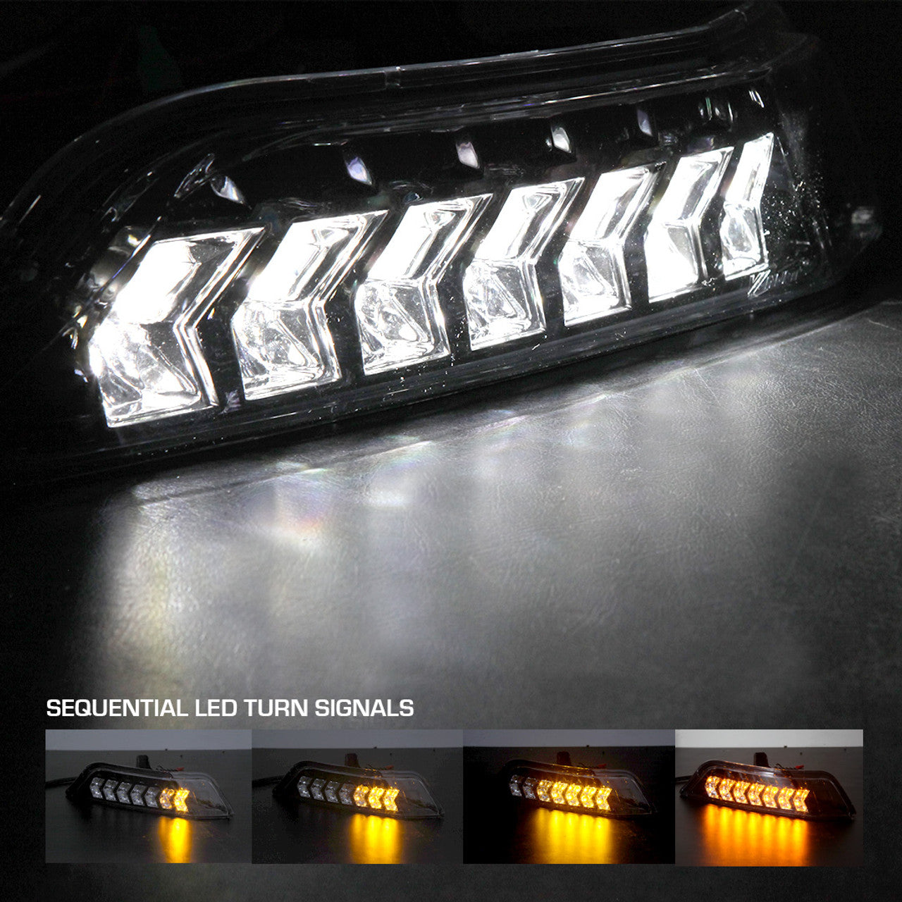 Winjet 2015-2017 Ford Mustang LED Sequential Turn Signal Parking Lights With Switchback Black Clear CTSWJ-0640-GBC-SQ