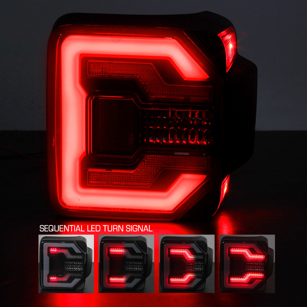 Renegade 2018-2023 Jeep Wrangler JL JLU Taillights with LED Lightbars & Sequential Turn Signals Black Smoke CTRNG0650-BS-SQ