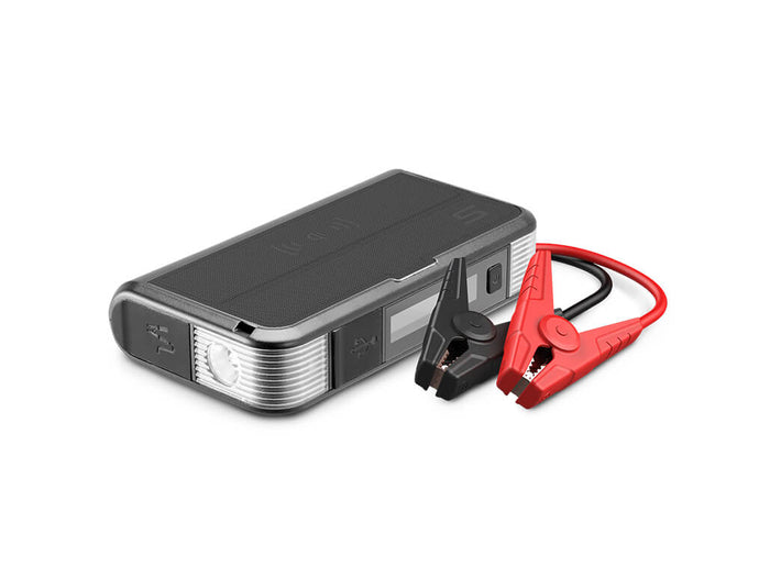 Type S 12V 6.0L Battery Jump Starter with Built-in MFi Certified Lightning Cable & LCD Display and 8,000mAh Qi Power Bank Black AC532777-1