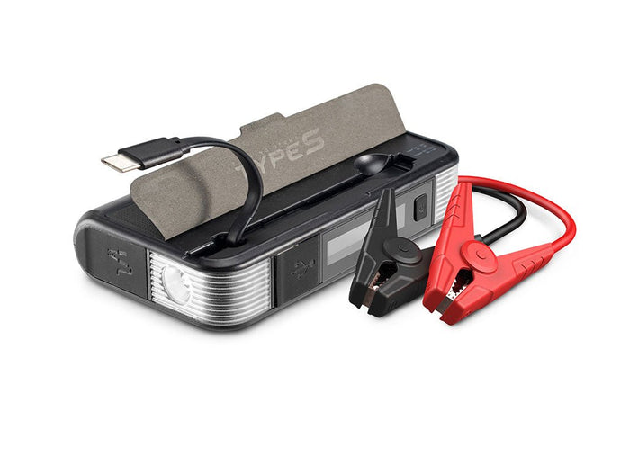 Type S 12V 6.0L Battery Jump Starter with Built-in USB-C Cable & LCD Display and 8,000mAh Qi Power Bank Black AC532671-1