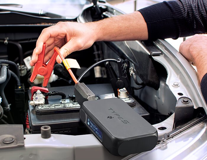 Type S 12V 6.0L Battery Jump Starter with Qi Wireless Charging JumpGuide and 8,000 mAh Power Bank Black AC530013-1