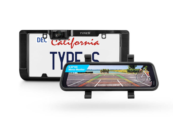 Type S Solar Powered Portable License Plate Frame Backup Camera With HD Monitor Built Into Rear-view Mirror Smart Wireless Button Control BT530034-1