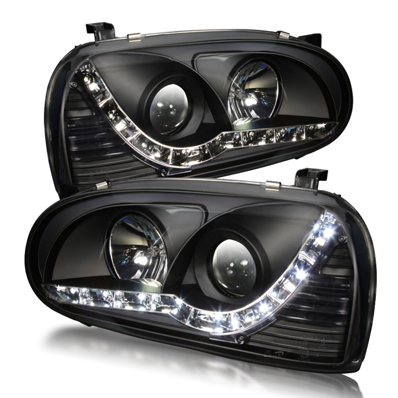 Winjet 1993-1998 Volkswagen Golf 3 Daytime Running Head Light Black Clear CHWJ-0238-B