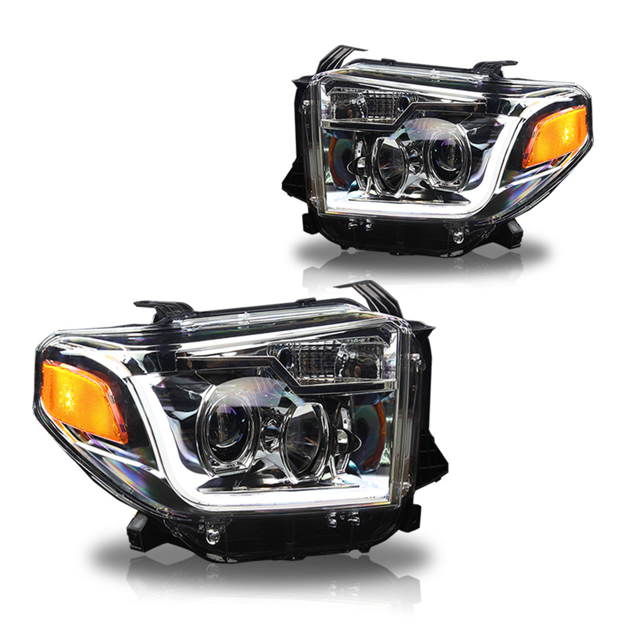 Winjet 2014-2019 Toyota Tundra DRL Head Lights Chrome Clear CHWJ-0376-C