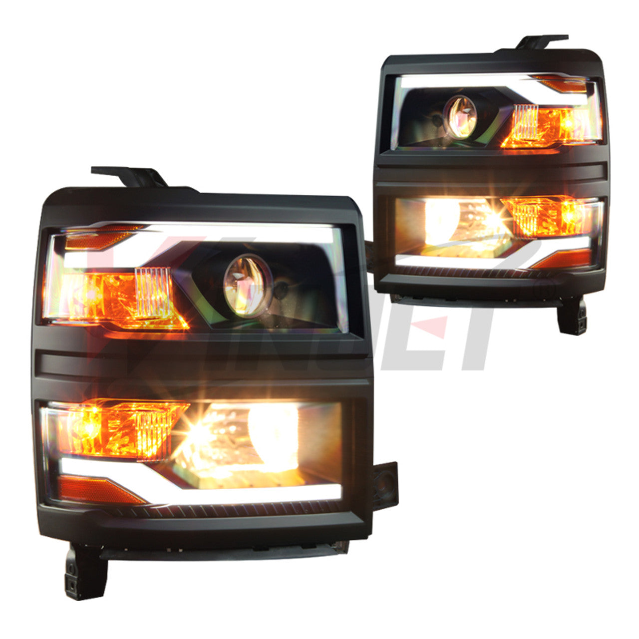 Winjet 2014-2015 Chevrolet Silverado LED Projector Head light Black housing Trim Clear lens CHWJ-0382B-B