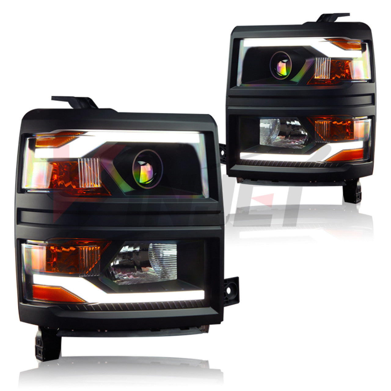 Winjet 2014-2015 Chevrolet Silverado LED Projector Head light Black housing Trim Clear lens CHWJ-0382B-B