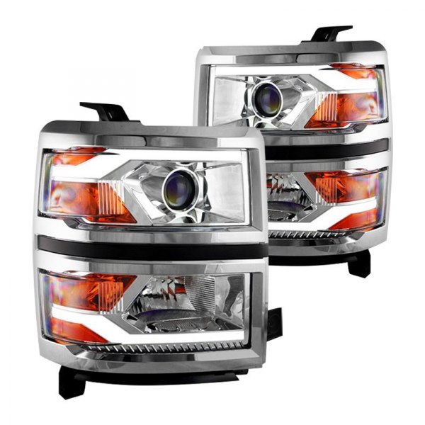 Winjet 2014-2015 Chevrolet Silverado 1500 Projector Daytime Running Head light Clear Chrome CHWJ-0382C-C