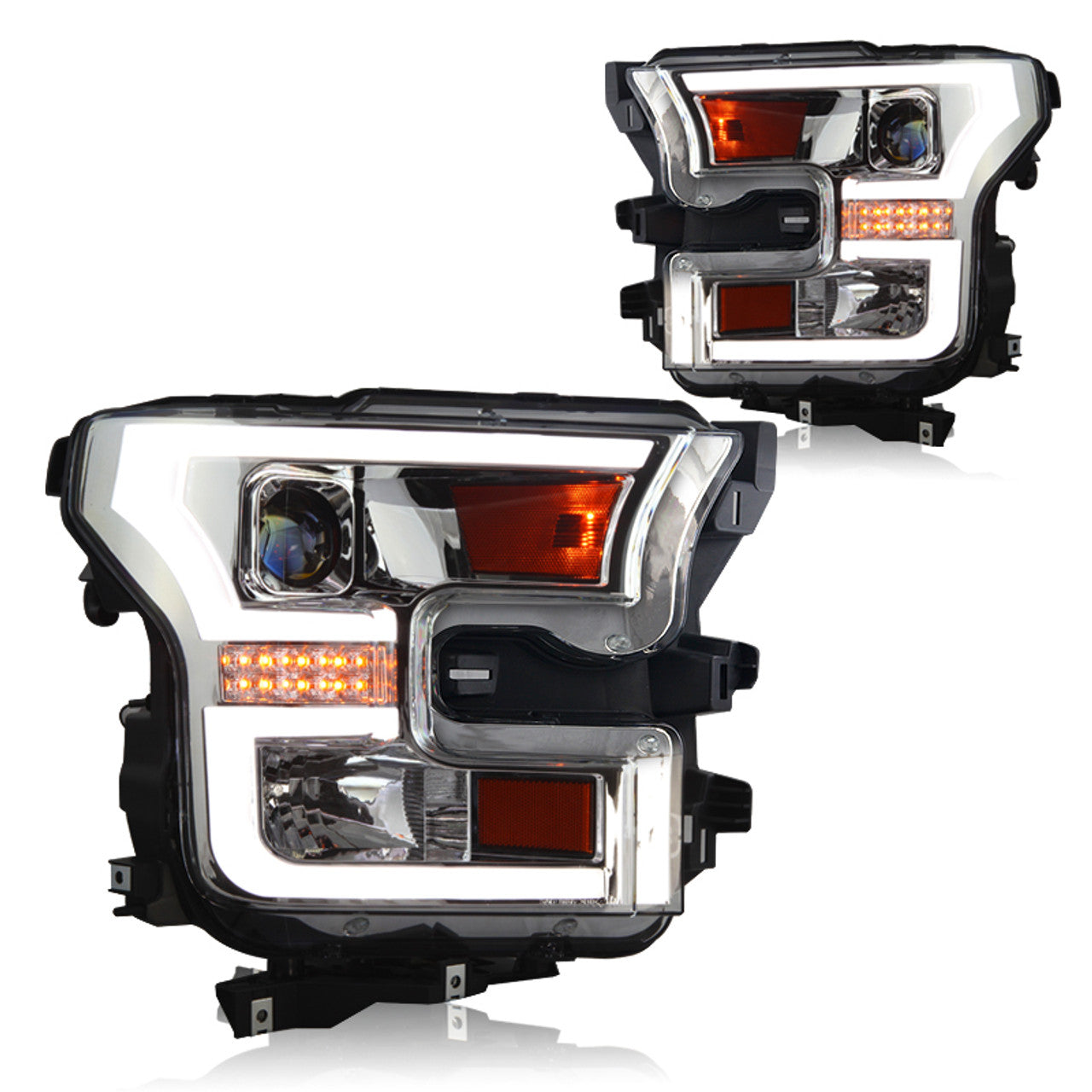 Winjet 2015-2017 Ford F-150 Projector DRL Head light Chrome Clear CHWJ-0427-C