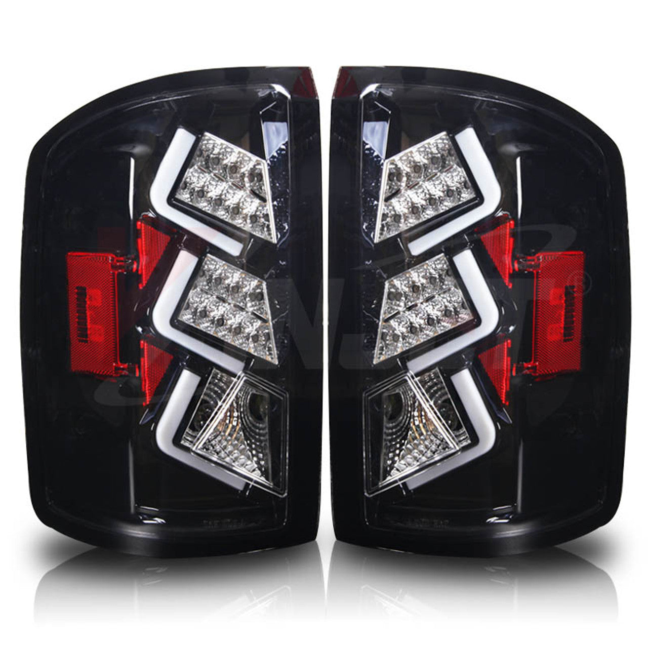 Winjet 2014-2015 GMC Sierra 1500 LED Tail Light Gloss Black Clear CTWJ-0439-GBC